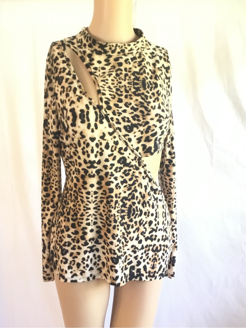 VENUS Leopard Cutout Long-Sleeve Top - Beige & Black NWOT